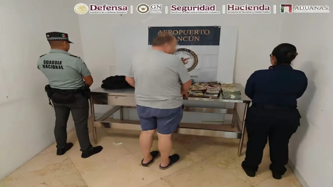 Nearly 2 million pesos in undeclared cash pulled from a bag at Cancun airport