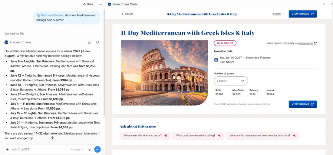 Princess Cruises Puts Its Fleet Inside ChatGPT With New AI Planning App