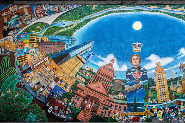 Austin's 23rd Street Mural: 50 Years of Weirdness Painted on One Wall