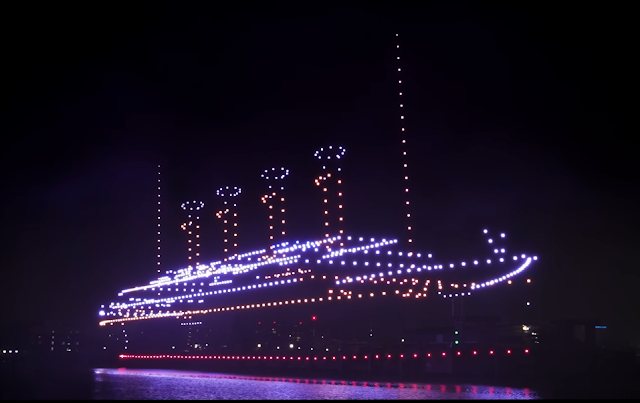 A Full-Scale Titanic Made of Drones Lights Up Belfast's Sky