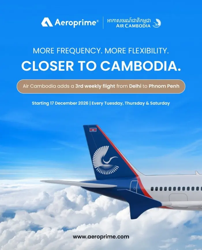 Air Cambodia adds a third weekly Delhi–Phnom Penh flight from December